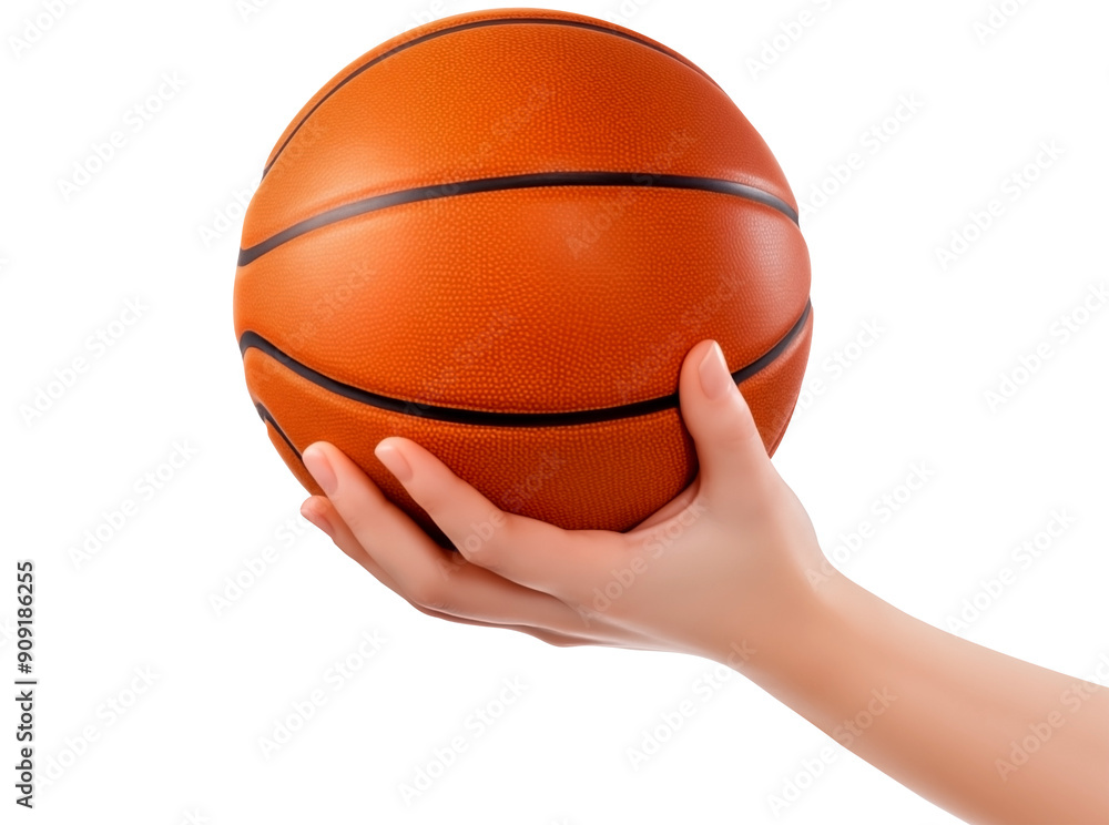 Naklejka premium Close Up Hand holding a Basketball PNG Basketball Grip isolated on white and transparent background - Ball Dribble and Basketball handling Concept
