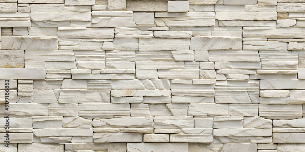 Fototapeta premium Modern white stone wall with stripes texture and seamless background