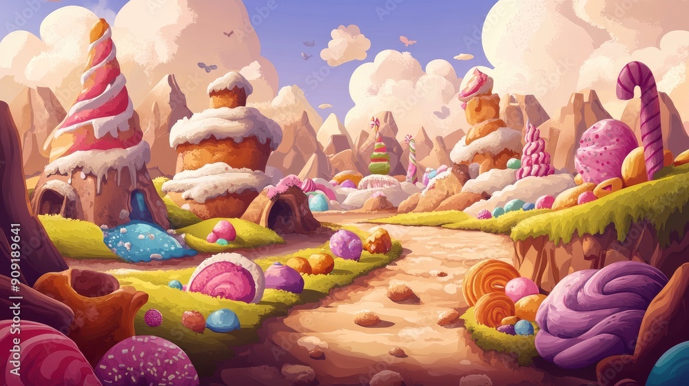 Artistic vector illustration of Candyland, showcasing a fantasy world of sweets Artistic vector illustration of Candyland, showcasing a fantasy world of sweets