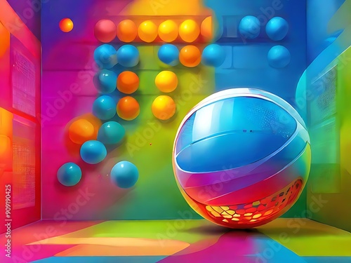 Design a thrilling racquetball game with bright colors for the walls and equipment.