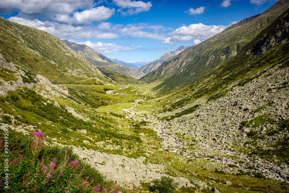 Fototapeta premium Winding swiss road through the alps