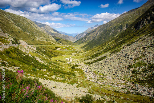 Winding swiss road through the alps