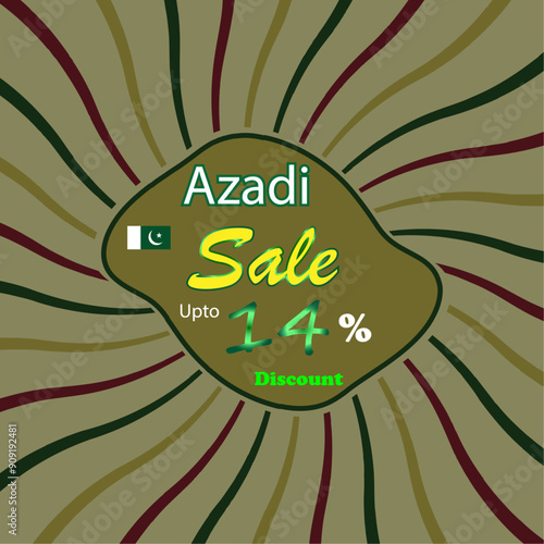 azadi Sale,14 % off, Azadi means in English (Independence), happy Independence day, multi color sunburst effect, vector file photo