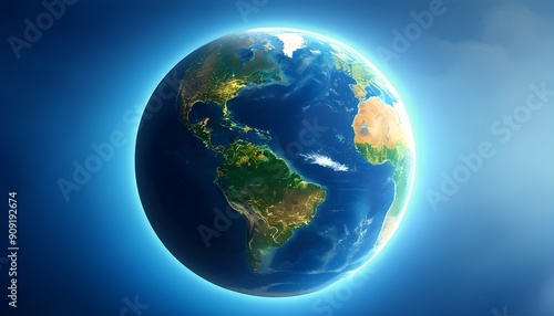 A high-definition image of the earth, showing the land and ocean with a halo in the background.