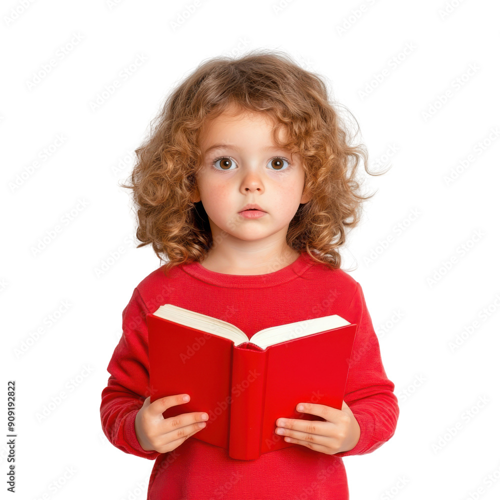 A young girl is holding a red book in her hands A young girl is holding a red book in her hands