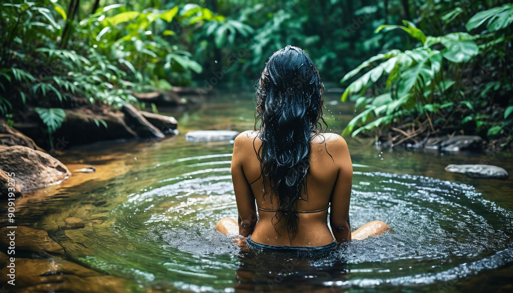 Mysterious Indian woman enjoying in water and rain Mysterious Indian woman enjoying in water and rain