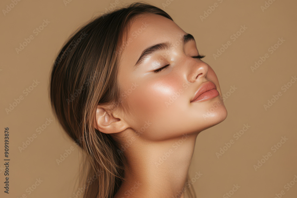 Fototapeta premium A close up of a girl's face with her eyes closed