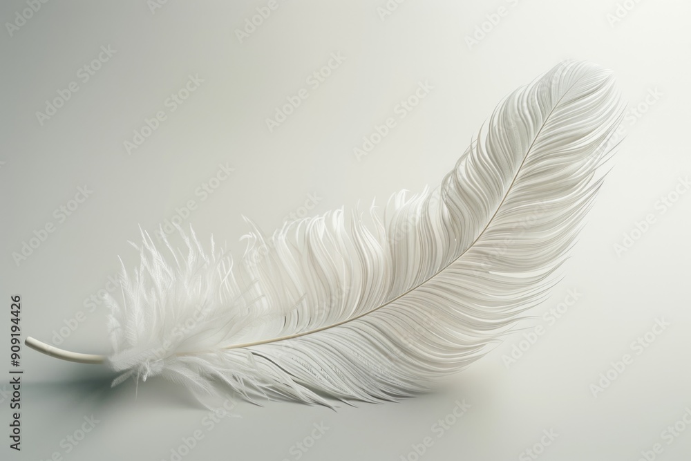 Obraz premium A single white feather lying flat on a table