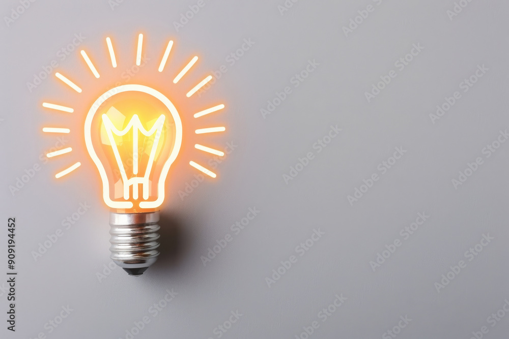 A glowing light bulb with bright rays, symbolizing ideas, creativity, and innovation against a minimalistic background. A glowing light bulb with bright rays, symbolizing ideas, creativity, and innovation against a minimalistic background.