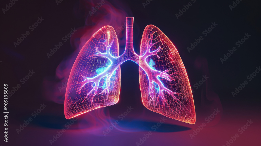 Stylized digital lungs with glowing veins, representing respiratory health and human anatomy concepts. Stylized digital lungs with glowing veins, representing respiratory health and human anatomy concepts.