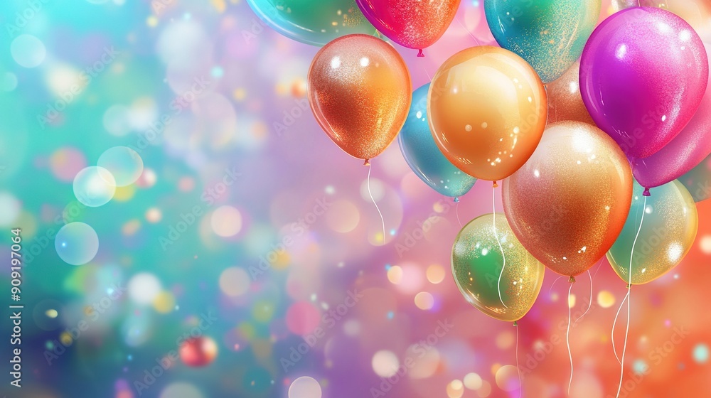 A Cluster of Colorful Balloons with Glitter and Bokeh Lights A Cluster of Colorful Balloons with Glitter and Bokeh Lights