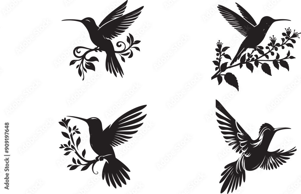 Naklejka premium hamming birds on silhouette vector art of illustration with white background. 