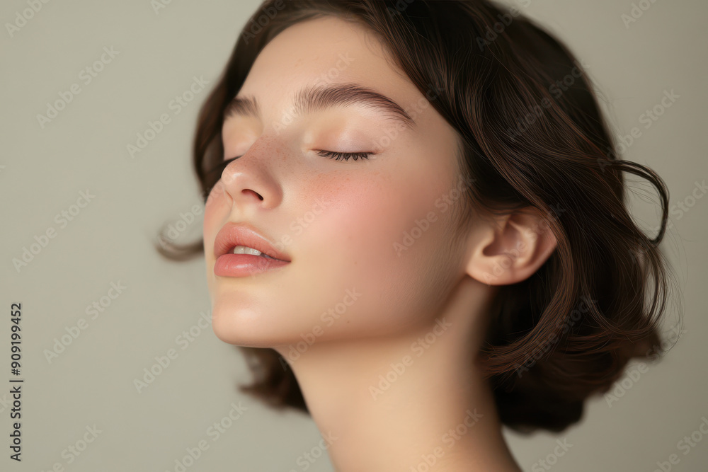 Fototapeta premium A close up of a girl's face with her eyes closed