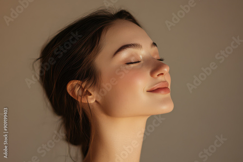 A close up of a girl's face with her eyes closed