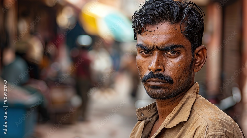 Portrait of serious man in busy street Portrait of serious man in busy street