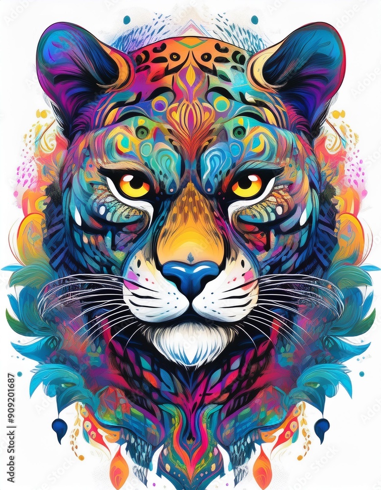 Psychadelic theme Jaguar Spirit Animal totem guide illustration Psychadelic theme Jaguar Spirit Animal totem guide illustration