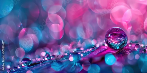 Abstract close-up of water droplets with colorful reflections, creating a vibrant and dynamic pattern.