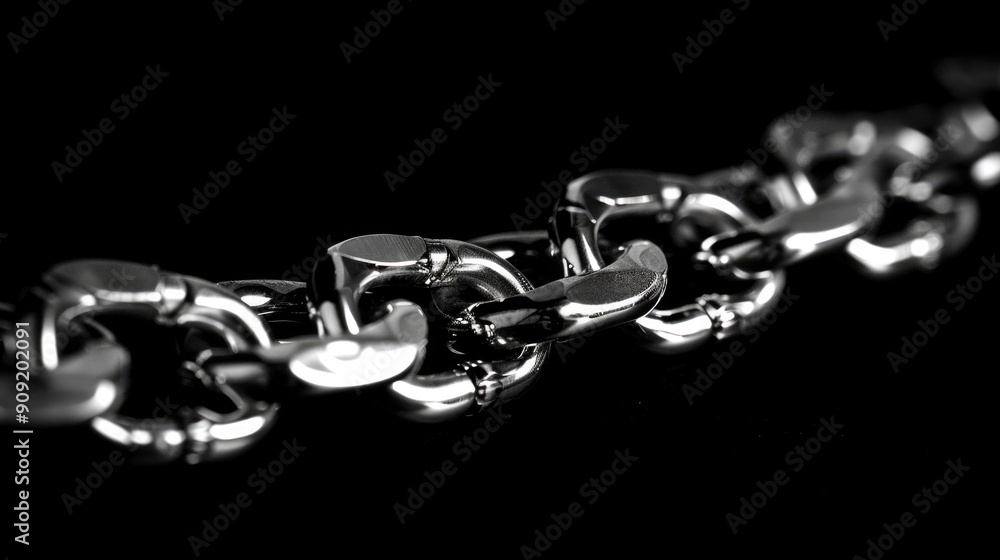 A close-up shot of a shiny silver chain, perfect for jewelry or decorative purposes A close-up shot of a shiny silver chain, perfect for jewelry or decorative purposes