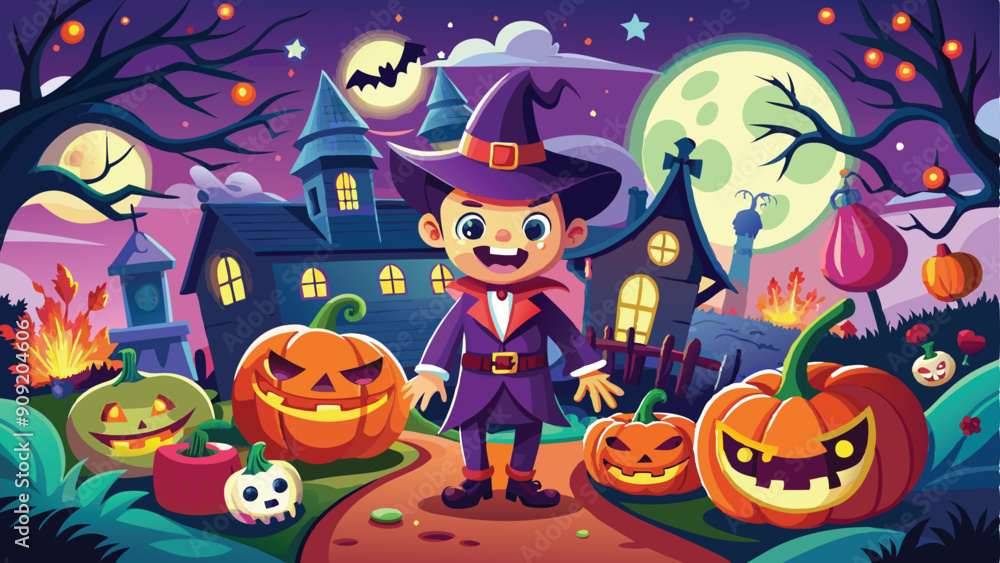 Joyful Boy Halloween Night Party Vector Illustration Design Joyful Boy Halloween Night Party Vector Illustration Design