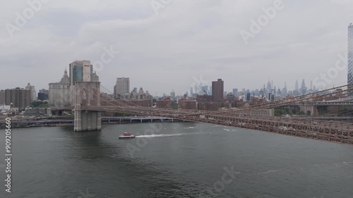 Aerial view of Brooklyn bridge during the cloudy day