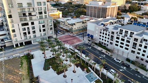 An aerial view of downtown city Clearwater, Florida in Tampa Bay