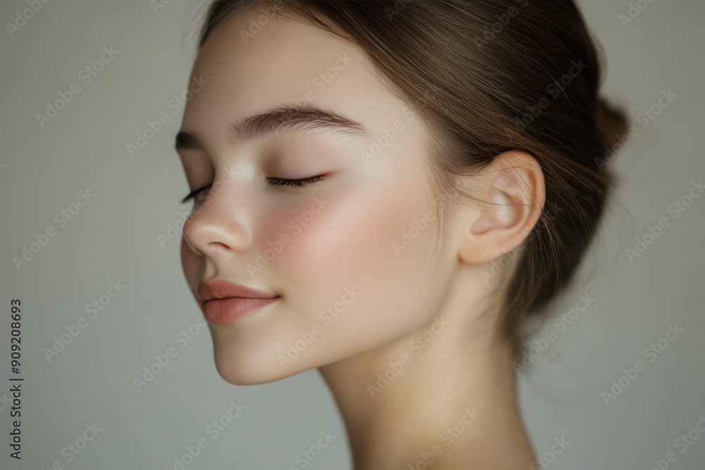 A close up of a girl's face with her eyes closed A close up of a girl's face with her eyes closed