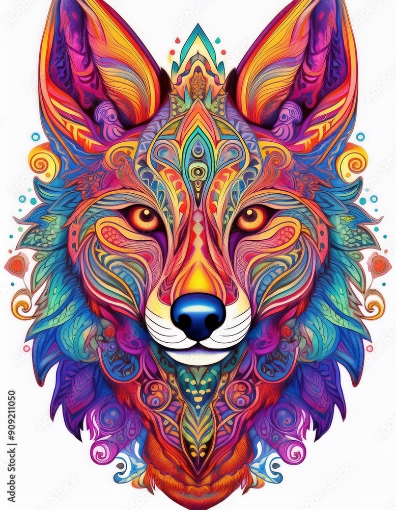 Psychadelic theme Coyote. Spirit Animal totem guide illustration Psychadelic theme Coyote. Spirit Animal totem guide illustration