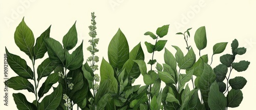 Vintage botanical illustration of various plants, with detailed