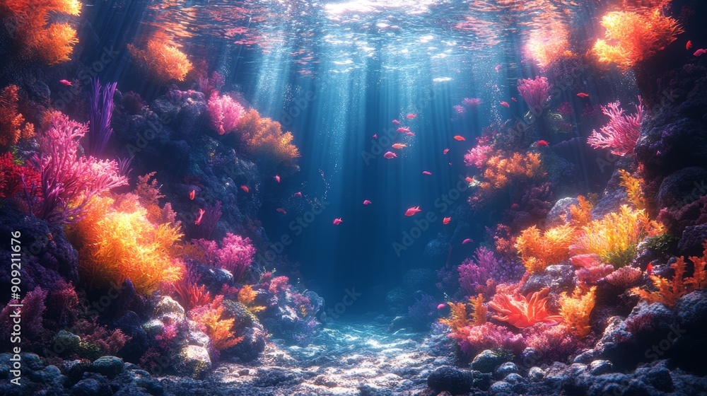 Vibrant underwater scene of a coral reef with colorful corals and fish. Ideal for marine life themes, ocean conservation, and nature backgrounds Vibrant underwater scene of a coral reef with colorful corals and fish. Ideal for marine life themes, ocean conservation, and nature backgrounds