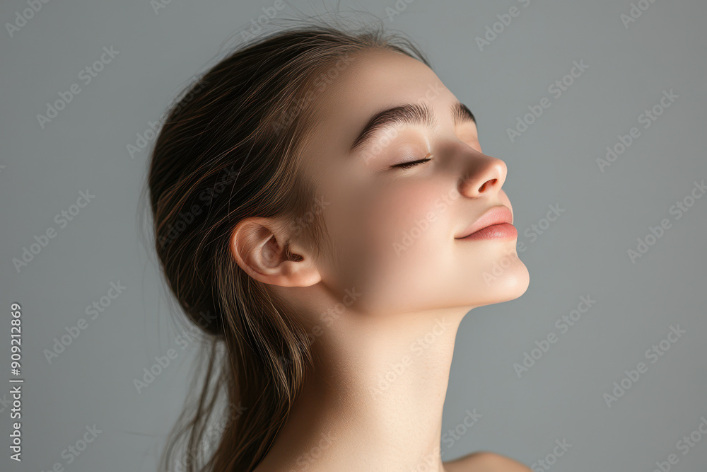 A close up of a girl's face with her eyes closed A close up of a girl's face with her eyes closed