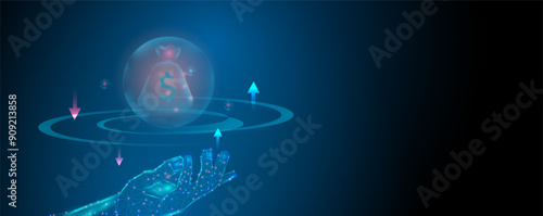Real estate investment digital. Businessman hand holding money and  dolar. Abstract digital business concept background