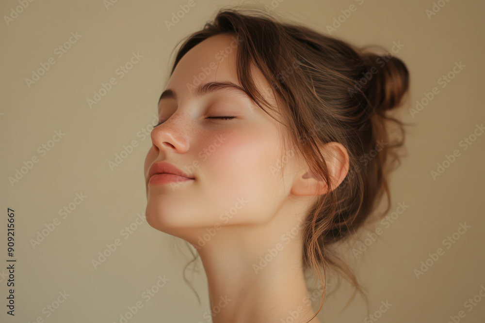 A close up of a girl's face with her eyes closed A close up of a girl's face with her eyes closed