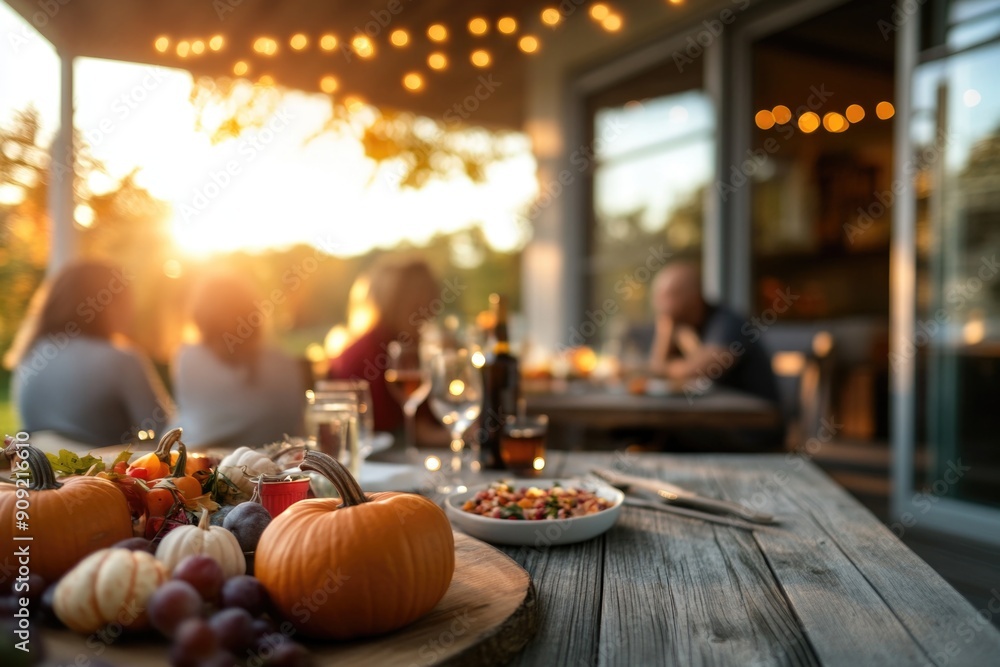 Thanksgiving table setting outdoors with pumpkins and candles. Autumn home decoration Thanksgiving table setting outdoors with pumpkins and candles. Autumn home decoration