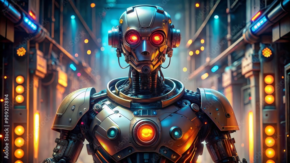 Cyberpunk Robot in Glowing Cityscape, Digital Art, Futuristic, AI, Android, Cyberpunk, Technology Cyberpunk Robot in Glowing Cityscape, Digital Art, Futuristic, AI, Android, Cyberpunk, Technology