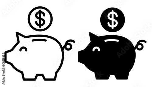 Money, budget, savings, loan, cash, earning, income, wallet, currency, dollar, card, coin, revenue, piggy bank, and profit icon set. Finance business thin line icon collection.