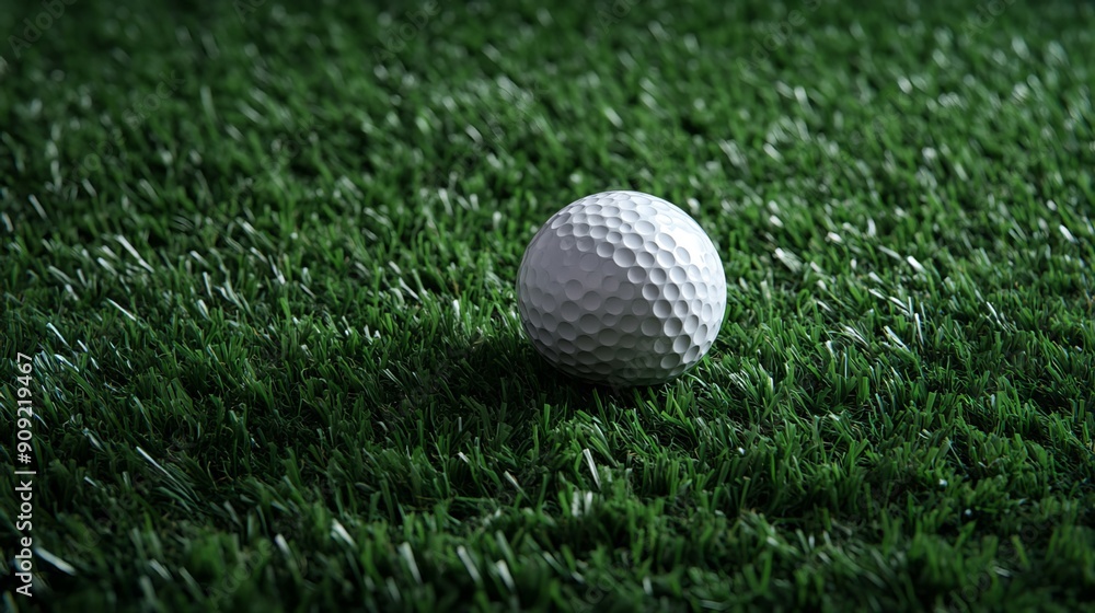 Fototapeta premium A golf ball is resting on an artificial grass surface.