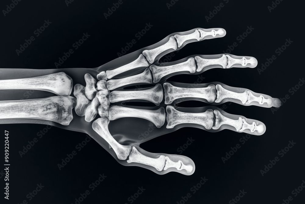 Naklejka premium X-Ray Image of Human Hand Bones