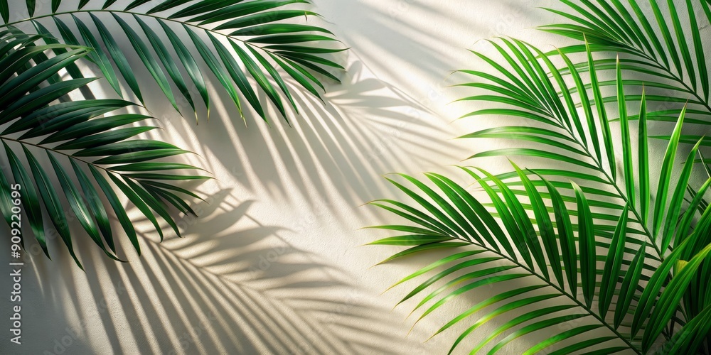Palm Leaf Shadows on White Wall, Palm Leaves , Tropical , Sunlight , Shadow Play Palm Leaf Shadows on White Wall, Palm Leaves , Tropical , Sunlight , Shadow Play