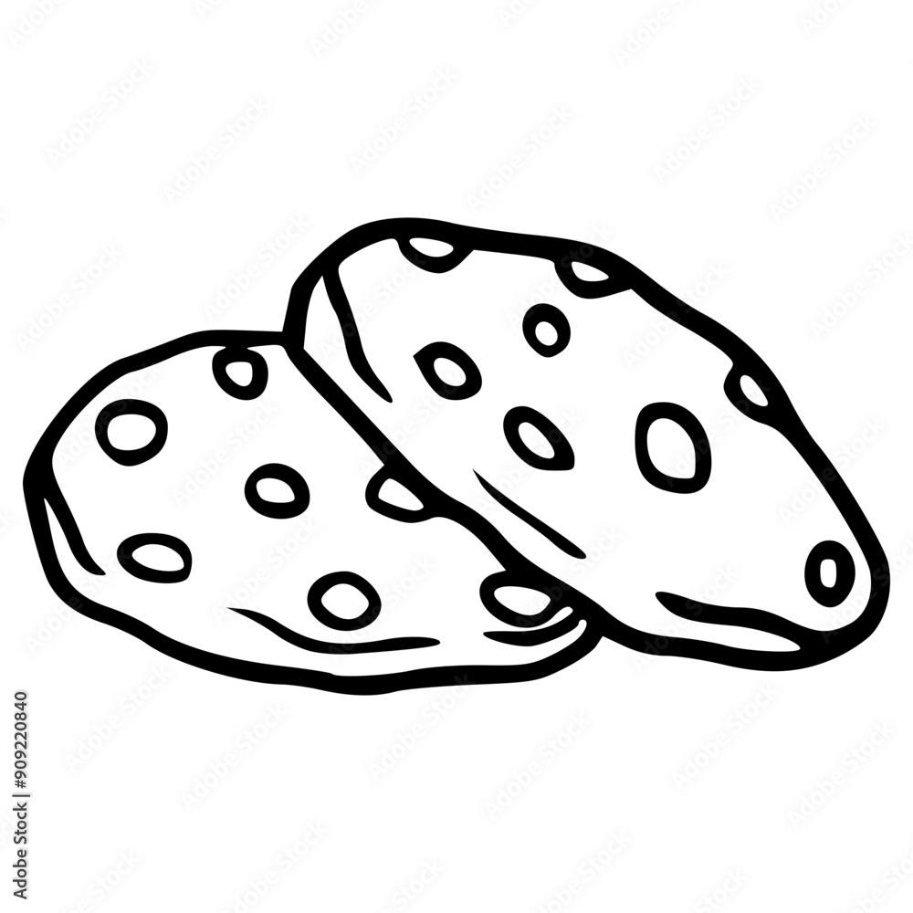 pile of double cookies with chocolate chips hand drawn outline illustration pile of double cookies with chocolate chips hand drawn outline illustration