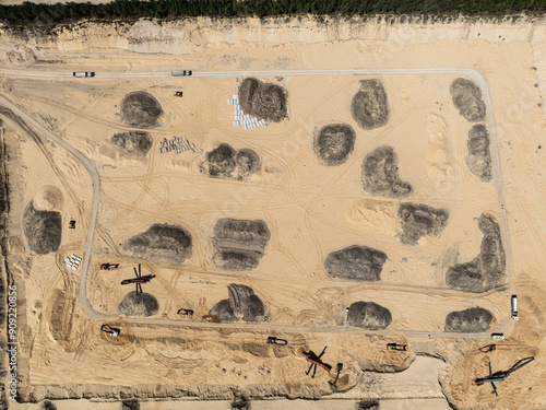 Принти на полотні Aerial drone view of a sand mine in the forest