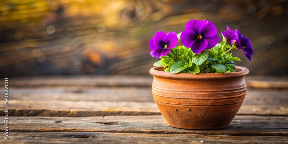 Purple Pansies in Terracotta Pot on Rustic Wooden Table, Pansy, Flower, Rustic, Floral Purple Pansies in Terracotta Pot on Rustic Wooden Table, Pansy, Flower, Rustic, Floral