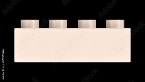 Champagne Pink Lego Block Isolated on a Black Background. Close Up View of a Plastic Children Game Brick for Constructors, Front View. High Quality 3D Rendering with a Work Path. 8K Ultra HD