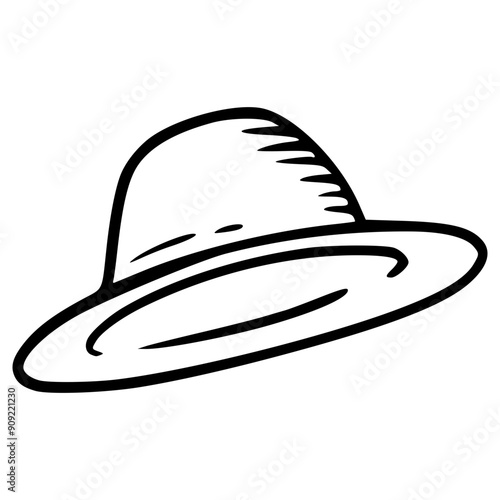 rounded or cowboy hat hand drawn outline illustration