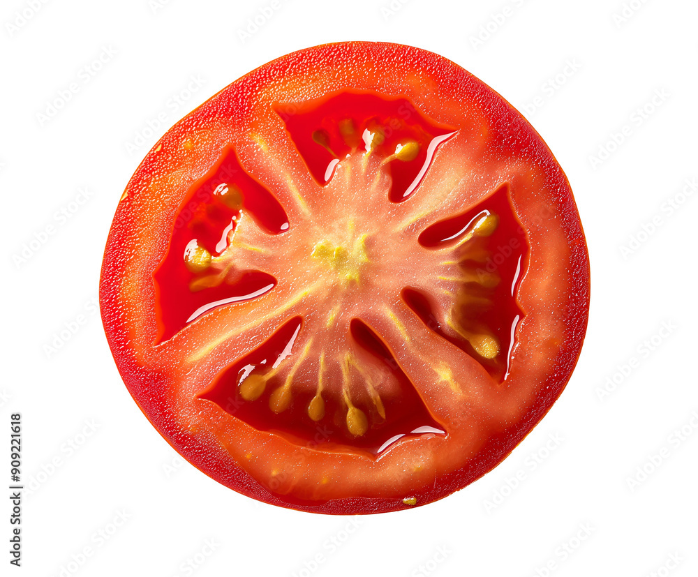 Close-Up of Freshly Sliced Ripe Red Tomato on Isolate Background Close-Up of Freshly Sliced Ripe Red Tomato on Isolate Background