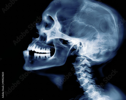 Detailed Human Skull X-Ray Image Showcasing Dental Structure