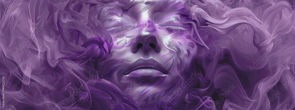 Obraz premium An abstract portrait, featuring purple bold brushstrokes and unexpected shapes.