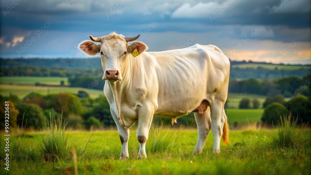White Cow in a Field, rural , livestock , farm , animal White Cow in a Field, rural , livestock , farm , animal