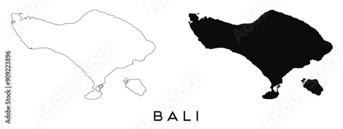 Bali map outline and black silhouette vector