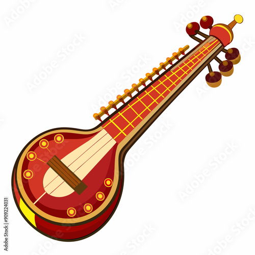  Veena Instrument on White Background