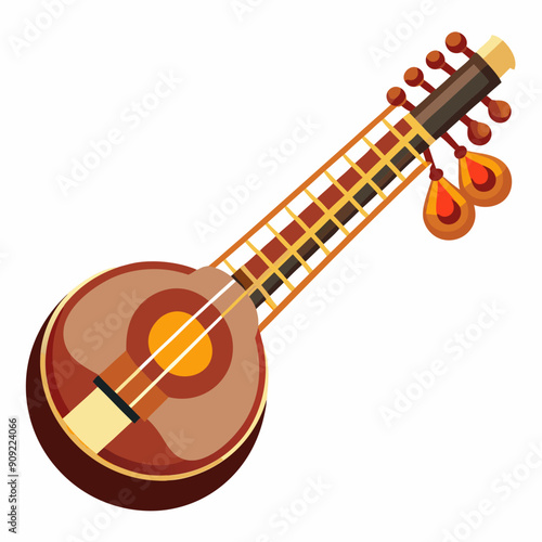  Veena Instrument on White Background